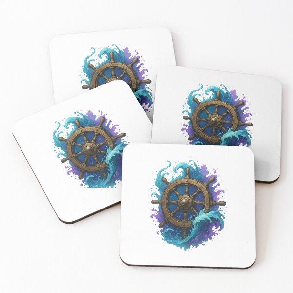Item preview, Vintage Ship Wheel with Ocean Splash – Nautical Power Design designed and sold by WolfPixelRo.