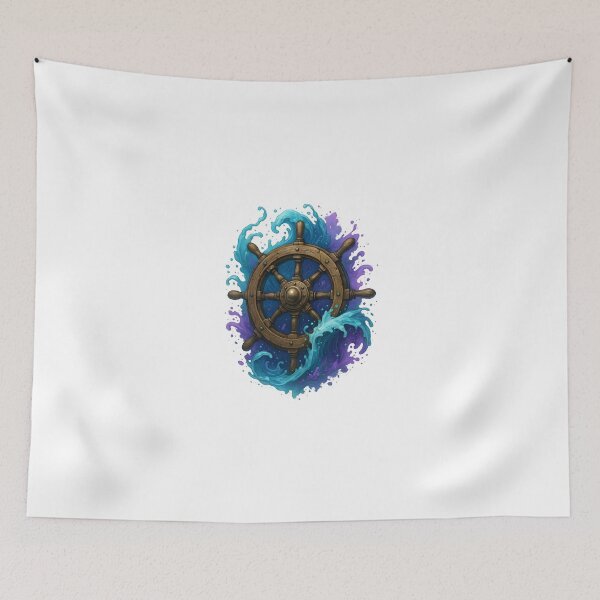 Item preview, Vintage Ship Wheel with Ocean Splash – Nautical Power Design designed and sold by WolfPixelRo.
