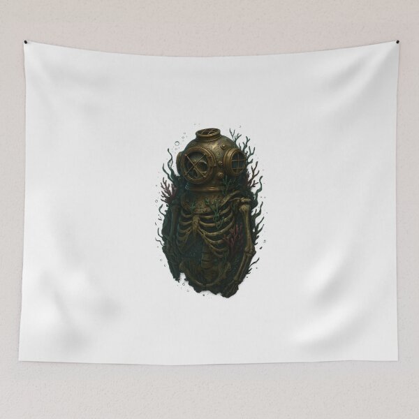 Item preview, Deep Sea Skeleton Diver – Vintage Nautical Horror Art designed and sold by WolfPixelRo.