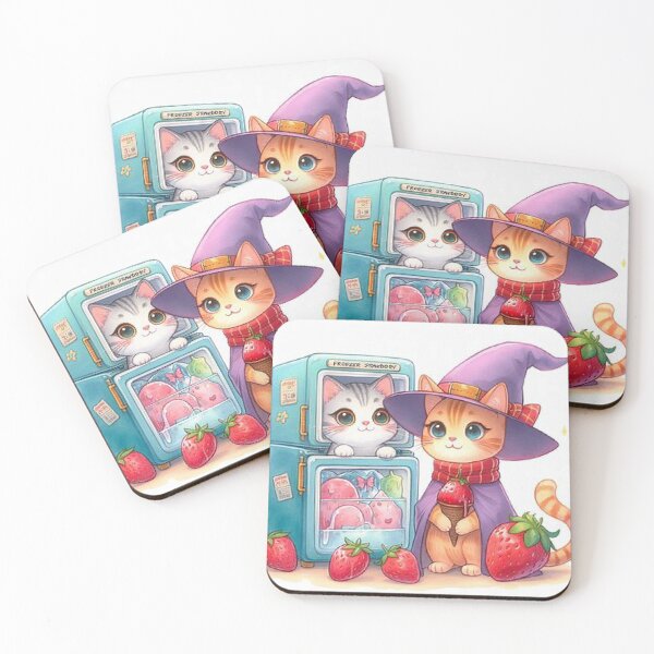 Item preview, Gato con helado de fresa  designed and sold by Bit Canvas.
