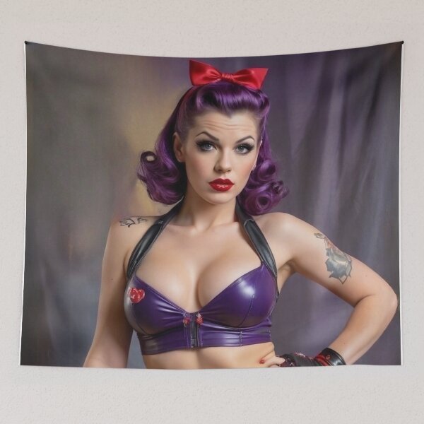 Aperçu de l'œuvre Pin-up Roller Derby des années 1940 en violet créée et vendue par MissSaylor.