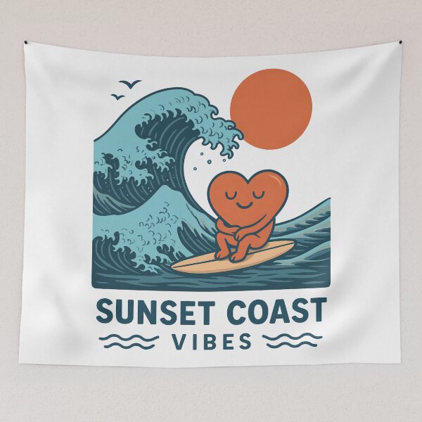 Item preview, Cute Sunset Coast Vibes Surfing Heart Design For Beach And Ocean Lovers designed and sold by DrawHandArt.