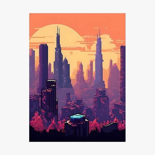 Item preview, Pixelated City Skyline Abstract Art designed and sold by Esterlane.