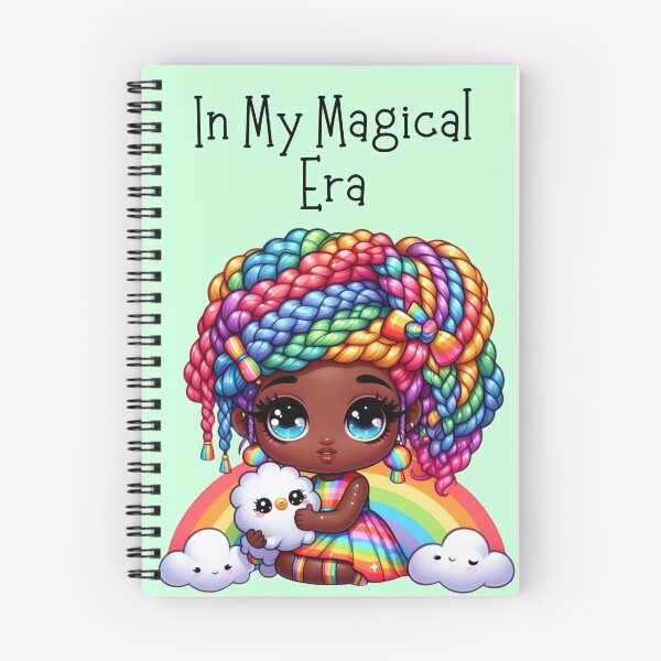 Item preview, In My Magical Era – Cute Chibi Girl Green Notebook with Rainbow Braids for Manifesting, Daydreaming & Soft Girl Moments designed and sold by Pandi-makes.