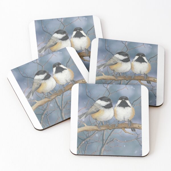 Item preview, Chickadee Couple on Bare Branch with Snowflakes designed and sold by JoyfulWhimsy.
