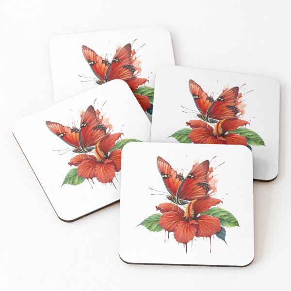 Item preview, Leafwing Butterfly sitting on a red hibiscus flower designed and sold by Ann Miu Deluxe.