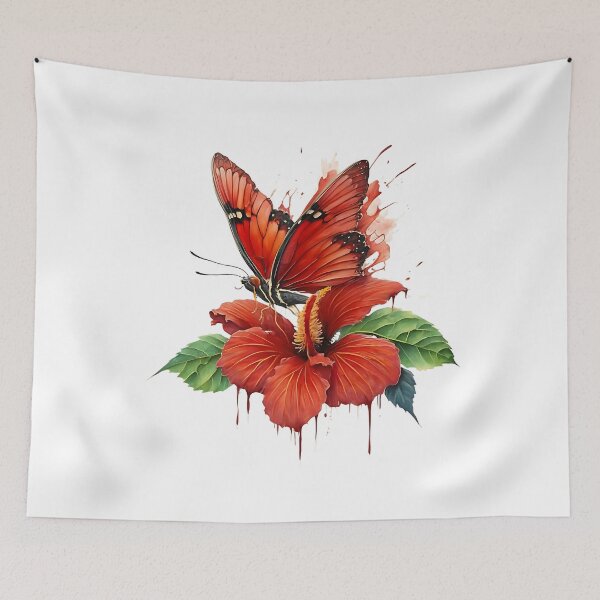 Item preview, Leafwing Butterfly sitting on a red hibiscus flower designed and sold by Ann Miu Deluxe.