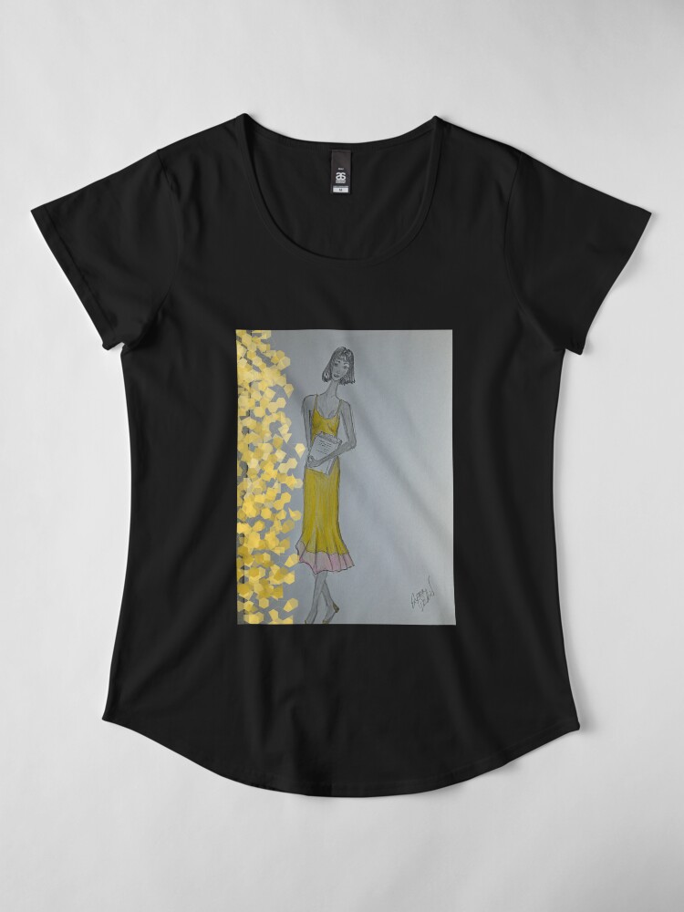 Alternate view of Book worm girl in a yellow dress Premium Scoop T-Shirt