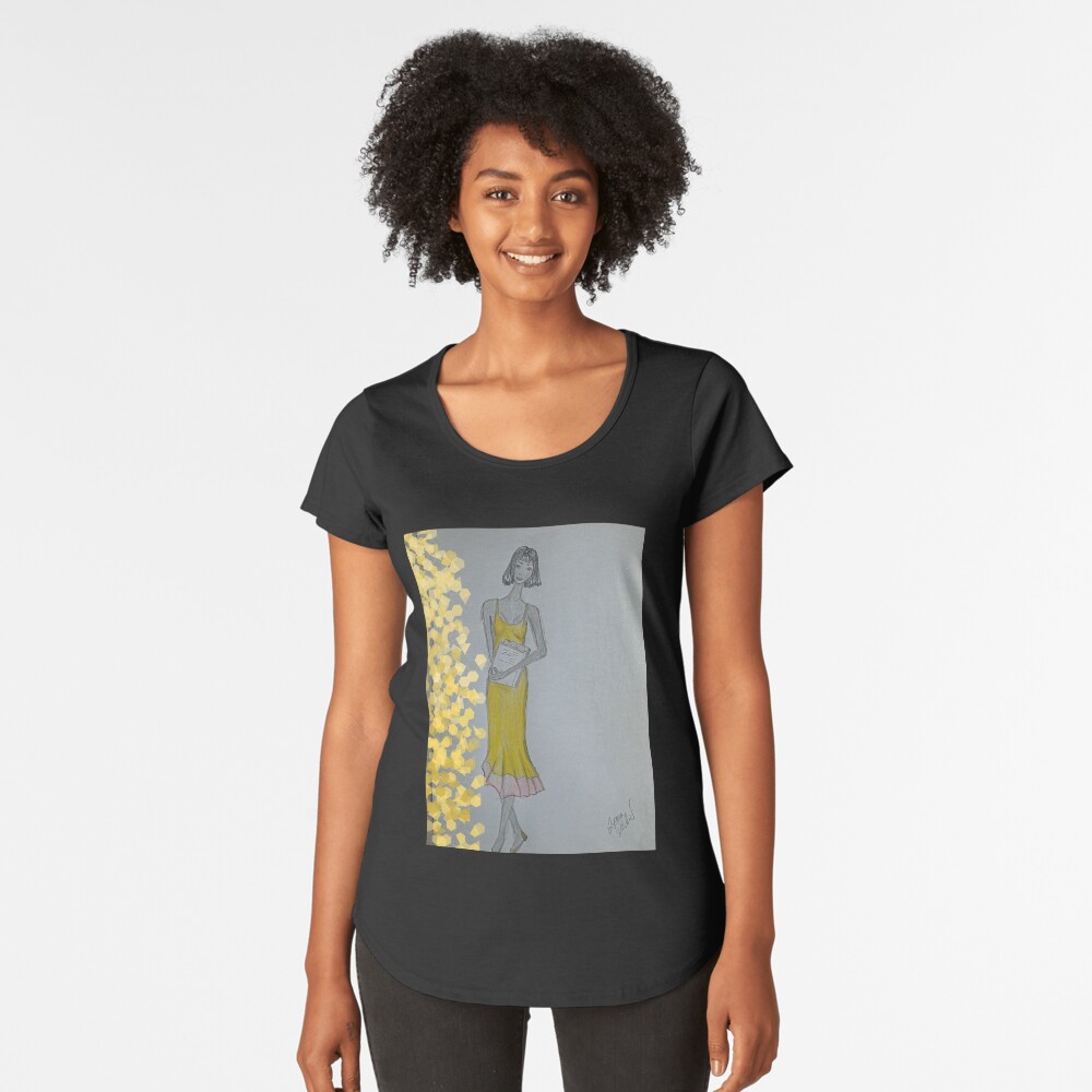 Book worm girl in a yellow dress Premium Scoop T-Shirt