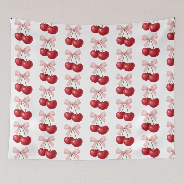 Item preview, Glossy Cherries with Pink Bow | Cute Aesthetic Fruit designed and sold by KateVil.