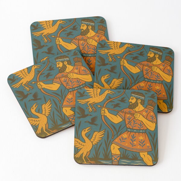 Item preview, Heracles Slays the Stymphalian Birds – Retro Folk Art designed and sold by mythographiaart.