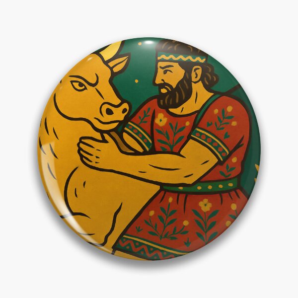 Item preview, Heracles Captures the Cretan Bull – Retro Folk Art designed and sold by mythographiaart.