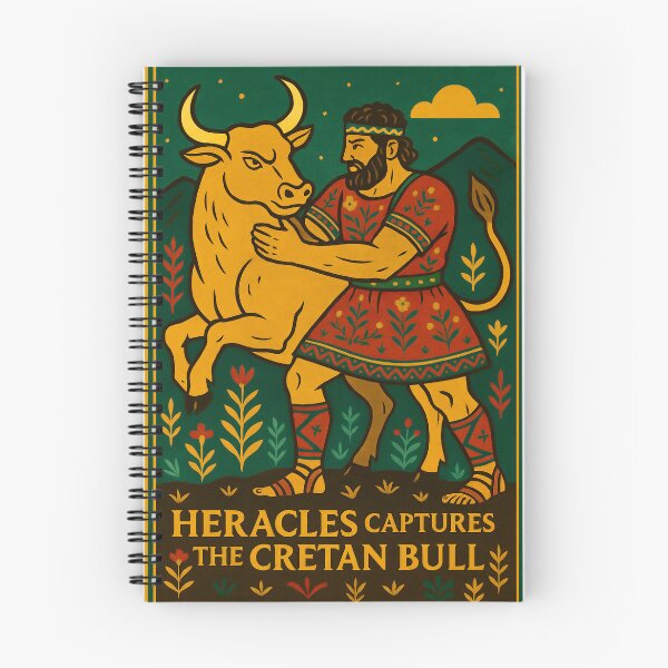 Item preview, Heracles Captures the Cretan Bull – Retro Folk Art designed and sold by mythographiaart.