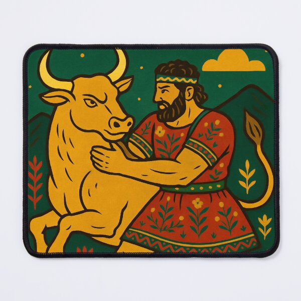 Item preview, Heracles Captures the Cretan Bull – Retro Folk Art designed and sold by mythographiaart.