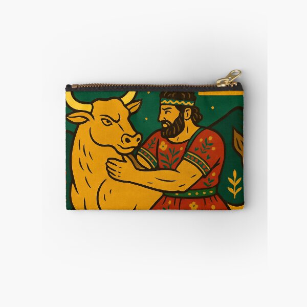 Item preview, Heracles Captures the Cretan Bull – Retro Folk Art designed and sold by mythographiaart.