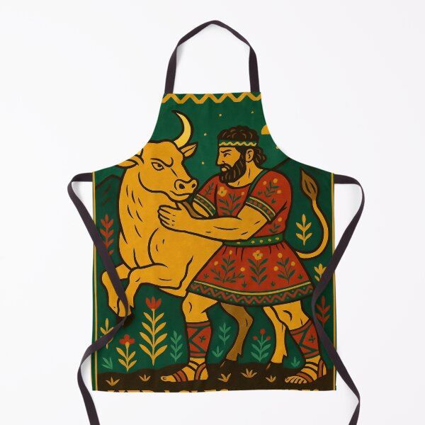 Item preview, Heracles Captures the Cretan Bull – Retro Folk Art designed and sold by mythographiaart.