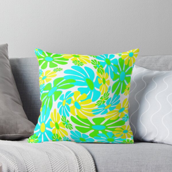 Item preview, 60's Retro Liquid Flowers in Lime Green, Aqua Blue and Yellow designed and sold by MellowCat.