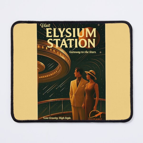 Item preview, Visit Elysium Station – Vintage Sci-Fi Travel Poster designed and sold by Lowtech.