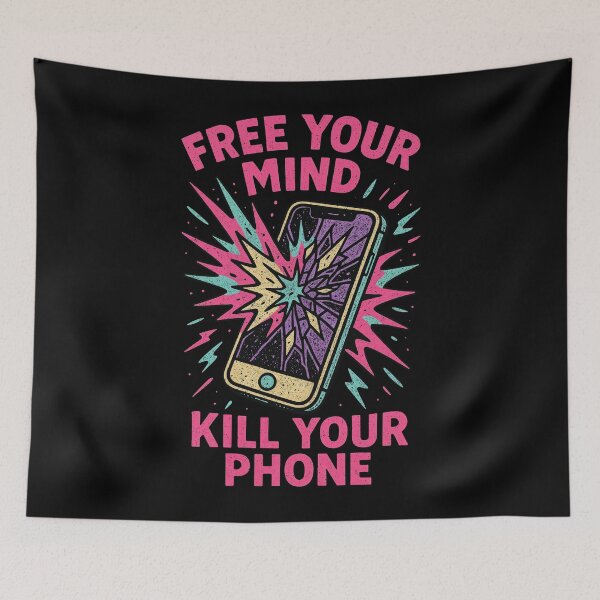 Item preview, Free Your Mind, Kill Your Phone – Retro Anti-Tech Rebellion Design	 designed and sold by Victor Shadehorn.