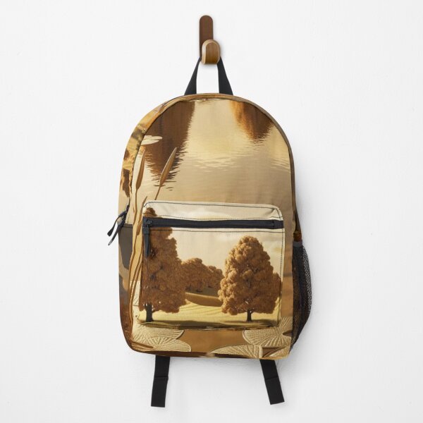 Item preview, Golden-Hued Pond Landscape peaceful artwork #AutumnDecor designed and sold by Spectime.