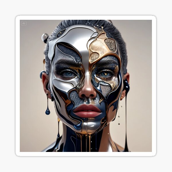 Item preview, Metallerisk Mask – Futuristiskt Porträtt i Guld & Krom designed and sold by ArtByM-Martini.