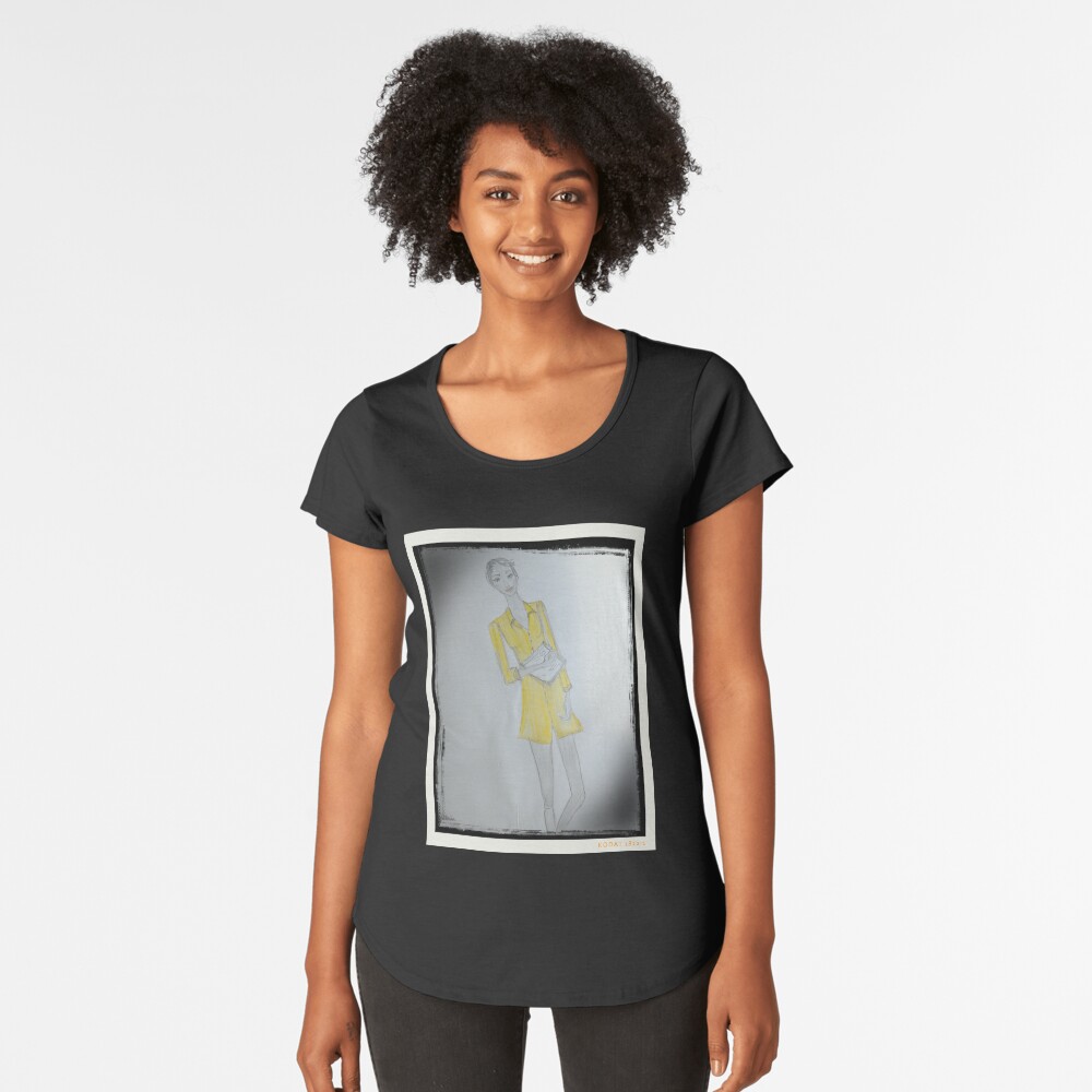 Girl Wearing A Yellow Shirt Dress (Fashion Illustration) Premium Scoop T-Shirt