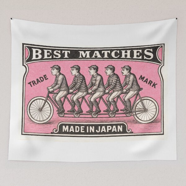 Item preview, 1910 Japanese Tandem Bicycle Matchbox Label designed and sold by retrographics.
