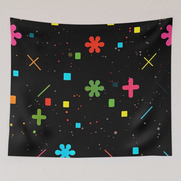 Item preview, Retro Confetti Symbols Pattern on Black designed and sold by bubblegoth.