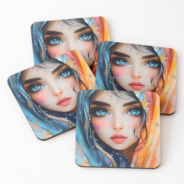 Item preview, Vibrant Portrait with Colorful Veil and Expressive Eyes designed and sold by Artessie.