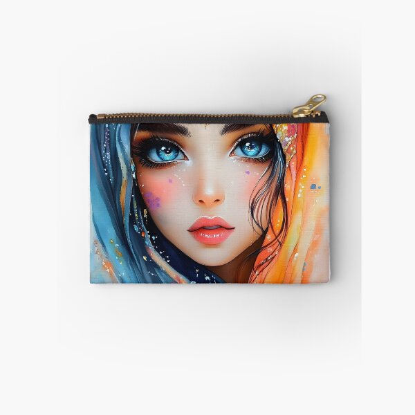 Item preview, Vibrant Portrait with Colorful Veil and Expressive Eyes designed and sold by Artessie.