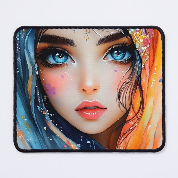 Item preview, Vibrant Portrait with Colorful Veil and Expressive Eyes designed and sold by Artessie.