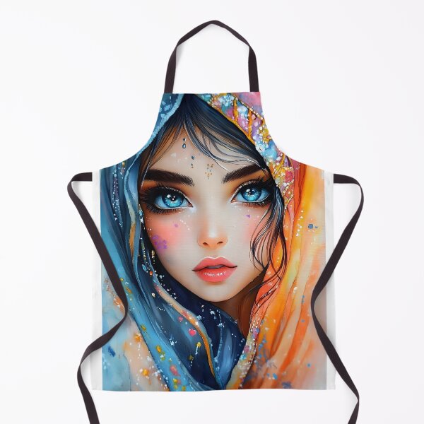 Item preview, Vibrant Portrait with Colorful Veil and Expressive Eyes designed and sold by Artessie.