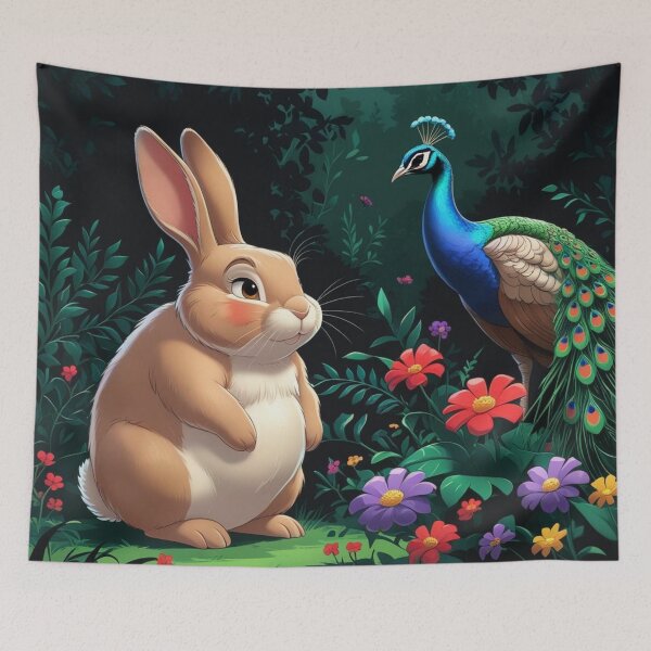 Item preview,  Bunny and peacock co existing in the animal kingdom designed and sold by Nature's Palette.