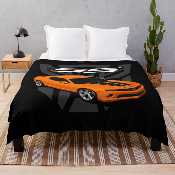Item preview, Camaro SS 2010 naranja con rayas negras y fondo de icono muscular designed and sold by TheArtOfCar.
