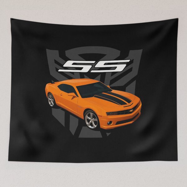 Item preview, 2010 Camaro SS Orange with Black Stripes and Muscle Icon Backdrop designed and sold by TheArtOfCar.
