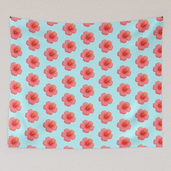 Item preview, Summer exotic hibiscus 3D flower trendy pattern tourquise background designed and sold by HandmadeMood.