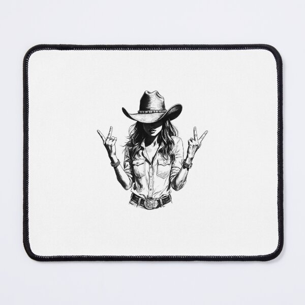 Item preview, Cowgirl Peace Sign Black & White Vintage Western Girl Art designed and sold by Rosaliartbook.