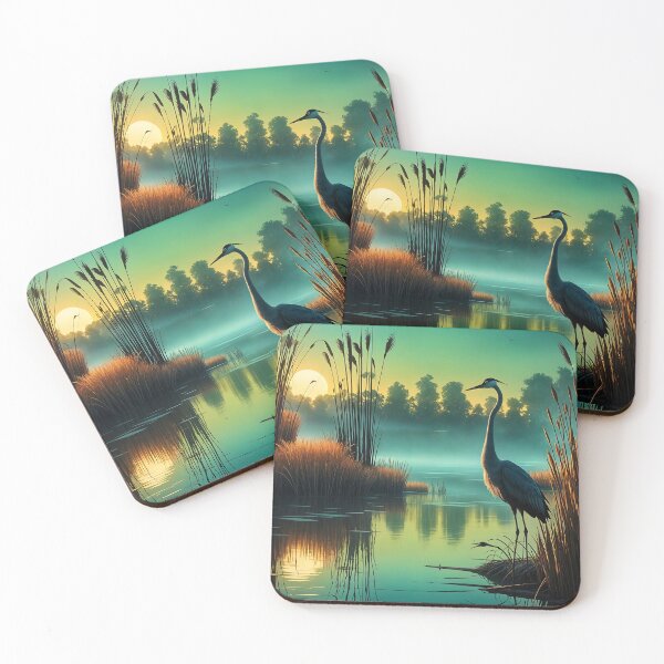 Item preview, Heron at Sunset in Misty Wetlands designed and sold by Auchi_Verse.