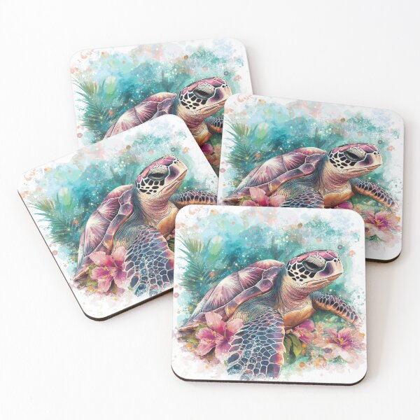 Item preview, Sea turtle with tropical flowers - Caribbean modern animal motif designed and sold by Naturzauber.