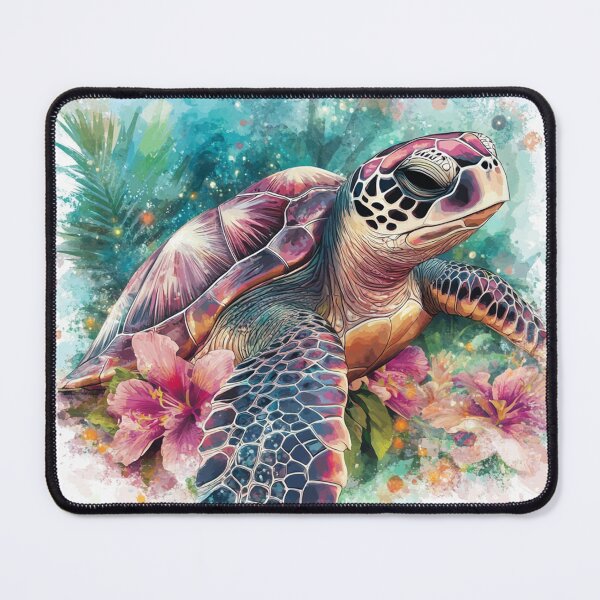 Item preview, Sea turtle with tropical flowers - Caribbean modern animal motif designed and sold by Naturzauber.