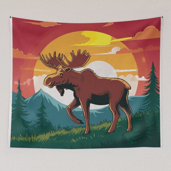 Item preview, Vibrant Sunset Landscape with Majestic Moose designed and sold by AnimalAirtistry.