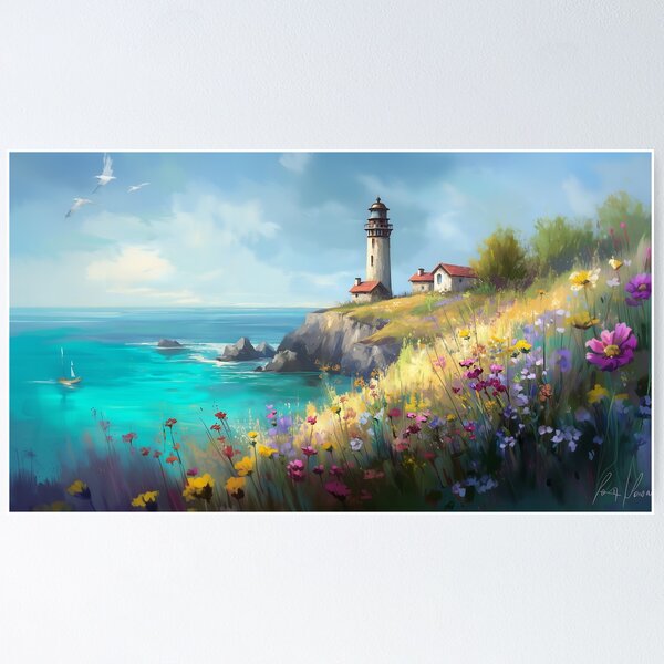 Item preview, Scenic Lighthouse Surrounded by Wildflowers designed and sold by Boddicca.