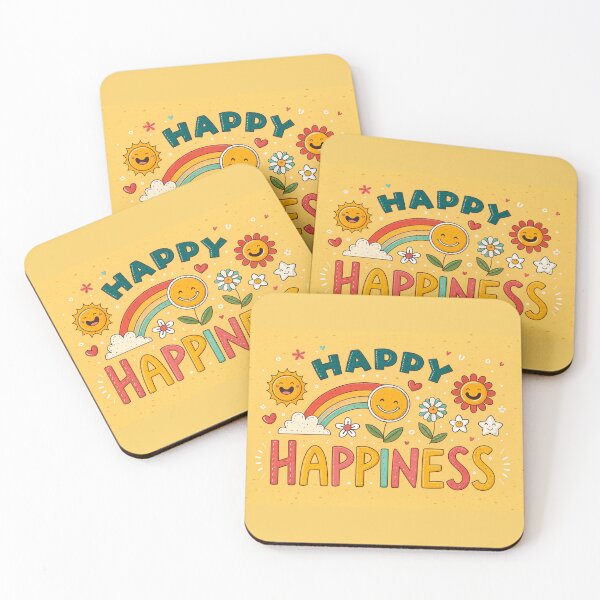 Item preview, a poster for happy happiness with a yellow background  designed and sold by elkuni.
