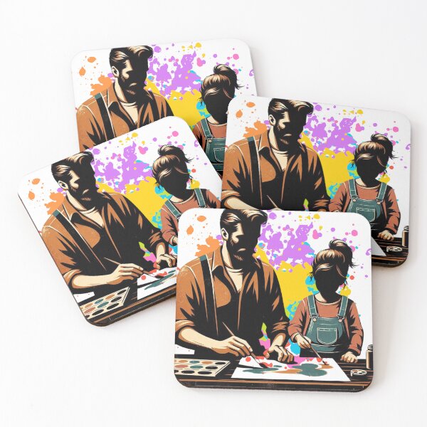 Item preview, Father and Daughter Painting Together – Vibrant Family Art Scene designed and sold by JenniferCreaArte .