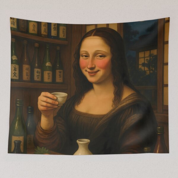 Item preview, Mona Lisa Drinking Sake Japanese Vintage designed and sold by mildaclairmo.