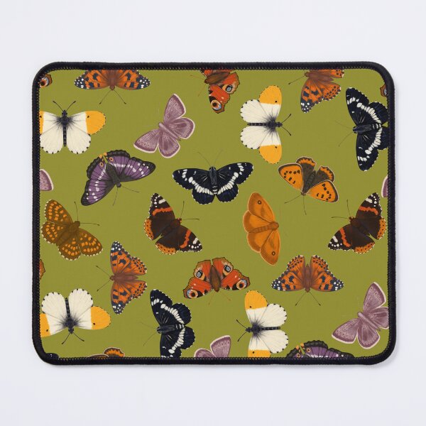 Item preview, Vintage Butterfly Pattern on Olive Green Background designed and sold by Andrea Lauren.