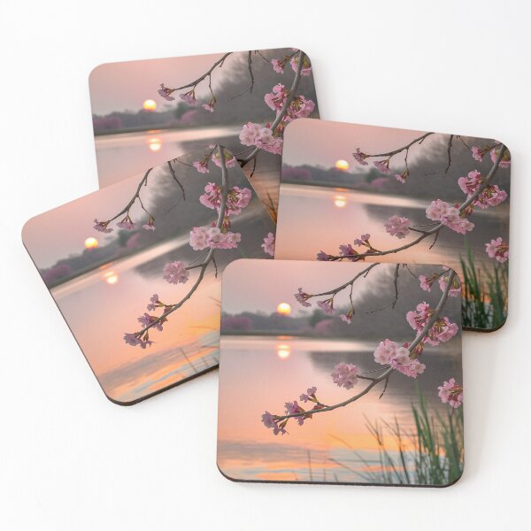 Item preview, Sunset by Calm Water with Cherry Blossoms designed and sold by AnimalAirtistry.