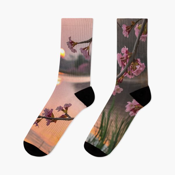Item preview, Sunset by Calm Water with Cherry Blossoms designed and sold by AnimalAirtistry.