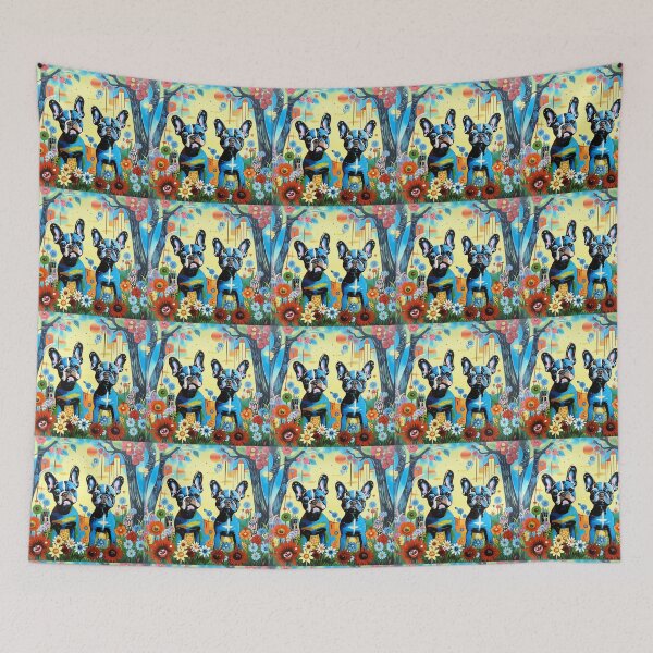 Item preview, Gemini. French bulldogs among exotic flowers. designed and sold by Natalia-Vlad.