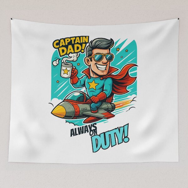 Item preview, Captain Dad on Duty – Funny Superhero Jet Illustration designed and sold by JenniferCreaArte .